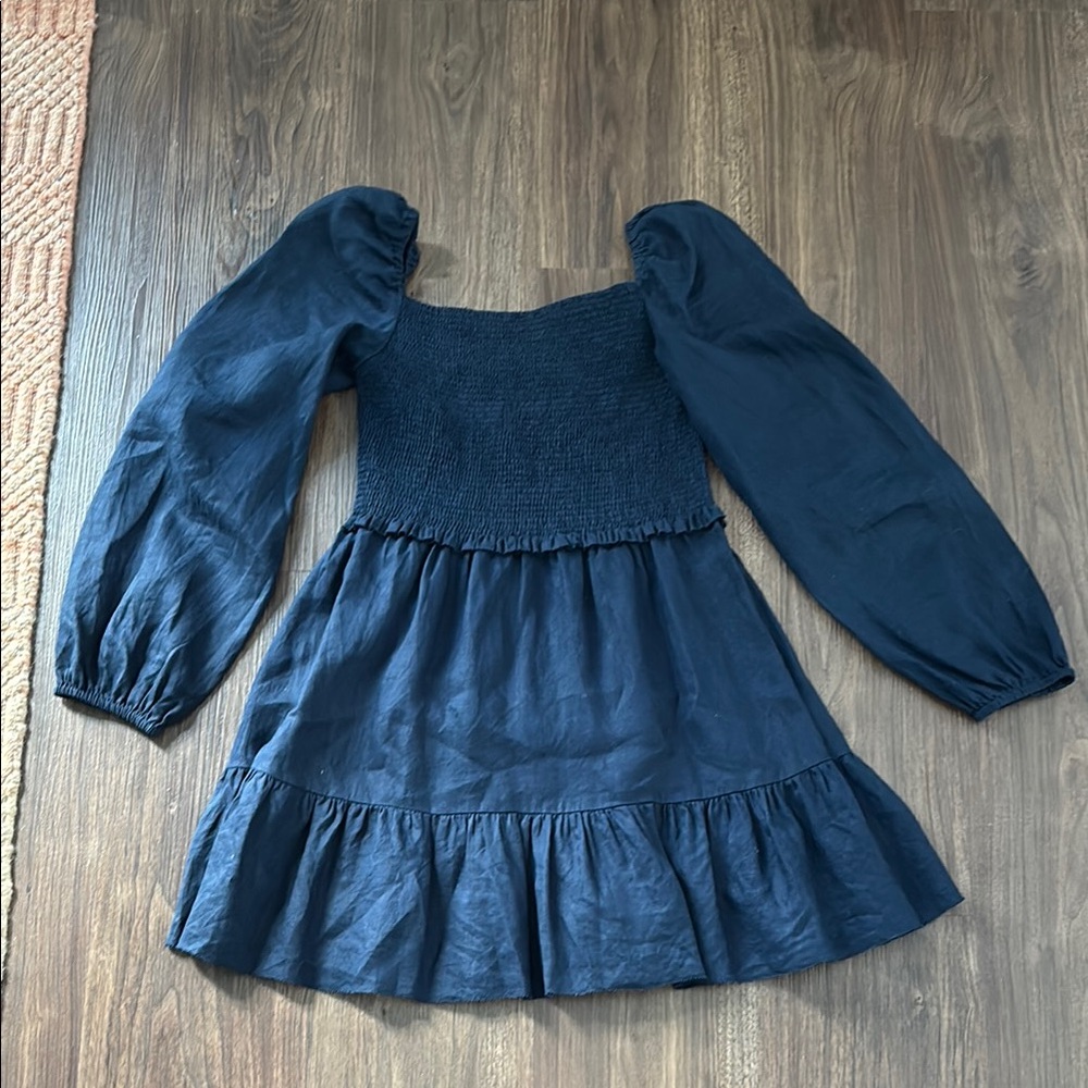 Smocked linen mini dress